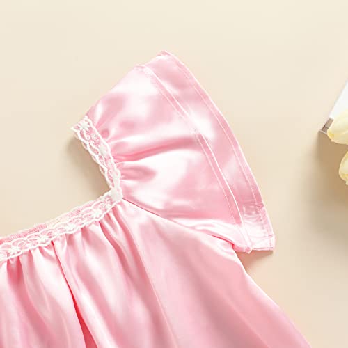 Baby Girls Silk Nightgowns Pajamas Dresses Short Sleeve Square Neck Ruffled Satin Princess Nightdress Girls Sleepwear4
