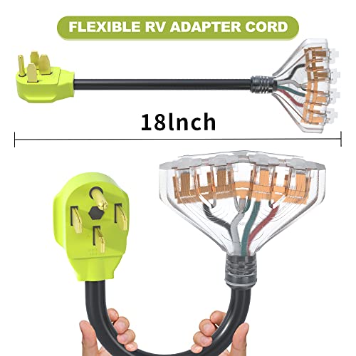 AOWEITOUR 50 Amp to 110 Adapter, 50 Amp Splitter to 20 Amp RV Adapter,NEMA 14-50P Male Plug to 4X 5-20R Female Outlet Adapter,10 AWG STW, ETL Listed (1.5FT)