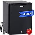 Compact Refrigerator 1.4 Cu Ft, Mini Fridge with Lock, 12V RV Refrigerator, 2 Ways 12V DC/110V AC Semi Truck Fridge for Bedroom, Truck, Dorm, Black