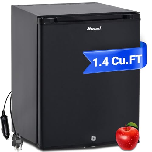 Compact Refrigerator 1.4 Cu Ft, Mini Fridge with Lock, 12V RV Refrigerator, 2...