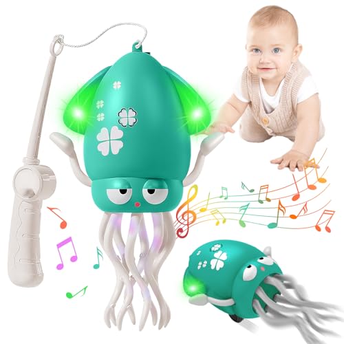 Image of Plnmlls Dancing Octopus Toy,Tummy Time Toys,with Music and LED Light,Built-in Rechargeable Battery and Volume Can be Turned Off for 6-12 12-18 36 Months Walking Toddler Birthday Gift(Green)