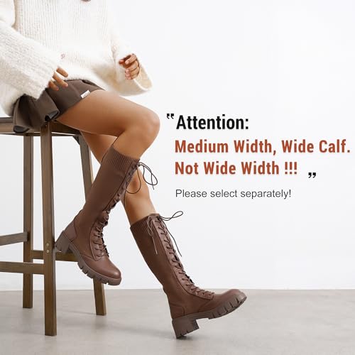 Image of Vepose Women's 953 Knee High Combat Boots Chunky Platform Heel, Lace Up Gothic Punk Work Boots for Dresses and Jeans