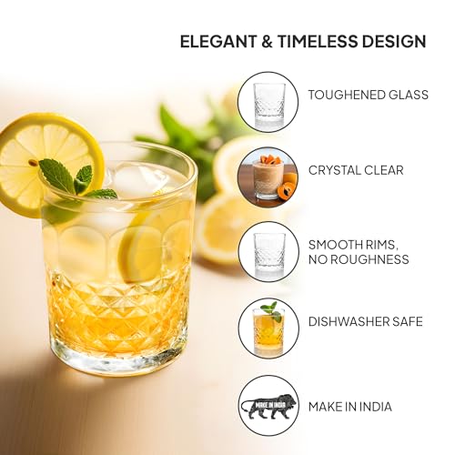 Image of CELLO Unity Whiskey Rocks Glass Set of 6 Pcs, 215 ml Transparent | Leadfree Freezer & Dishwasher Safe, Toughened Glass Set for Bar, Liquor, Whiskey, Cocktail, Mocktail, Mojito & Cold Beverages