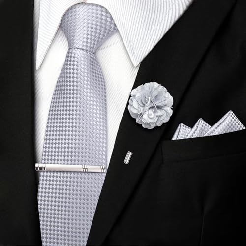 Image of DiBanGu Silk Pre-tied Ties for Men Formal Adjustable Necktie Set | 6PCS,Zipper Tie,Pocket Square,Cufflinks,Tie Clip & Lapel Pin,Wrinkle-Resistant,Premium Gift Box,Formal Business Wedding Party