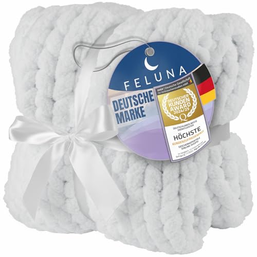 Feluna Grobmaschige Wohlfühldecke - Fleecedecke Strickdecke Flauschige...