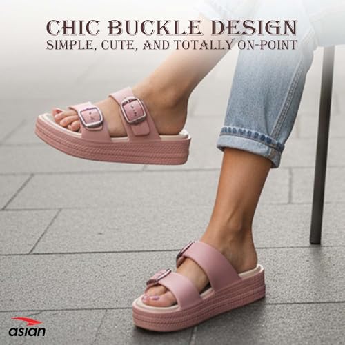 Image of ASIAN Femina-18 Women's Slippers with Elegant Double-Buckle Design, Soft Cushioned Footbed, Chunky Anti-Slip Sole, Lightweight Build, Perfect for Daily Use, Travel and Stylish Comfort