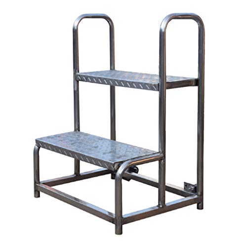 Tritthocker Leiterhocker Leiterstuhl Edelstahl-3-Stufenleiter-Hocker mit 4 Universal-Rädern und breitem Pedal Stabile hohe Leitertreppen für Hausgarten oder Fabrik, schwere Nutzlast 250kg Cover