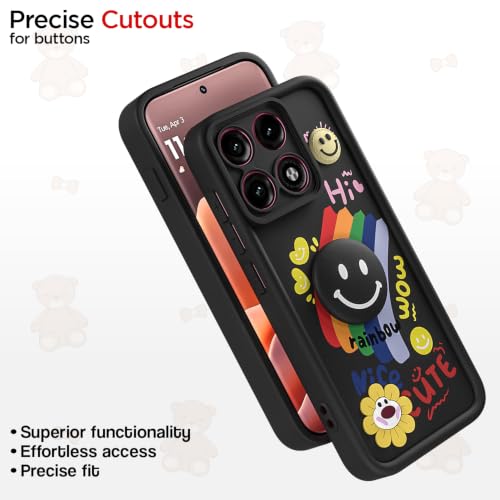 Image of Pikkme Back Cover for Motorola Moto Edge 70 Pro 5G | Soft Silicone| Cute Rainbow Smile & 3D Cartoon Flower Design | Shockproof Raised Camera Protection Bumper Case (Black)