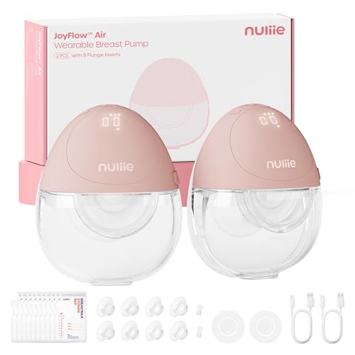 Nuliie JoyFlow Air Milchpumpe Elektrisch Freihändig, schlank & kompakt für effizientes Abpumpen, tragbare Milchpumpe mit 3 Modi & 12 Stufen, 27 mm Flansch mit 15/18/21/24 mm Einsätzen (2 Packs, Rosa)