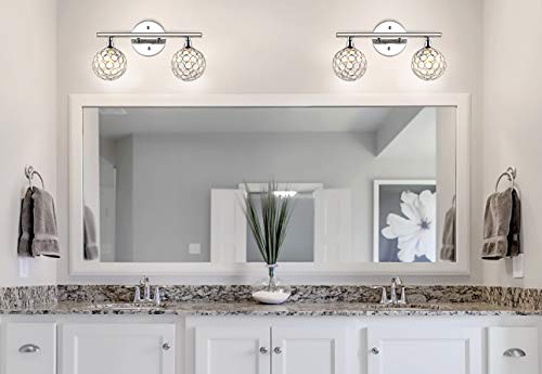 Image of JONATHAN Y 13 inch Chrome Maeve Modern Glam LED Vanity Light Sconce for Bathroom, Clear Crystal Globe Shade, Art Deco Wall Light for Hallway Entryway (JYL7535A)