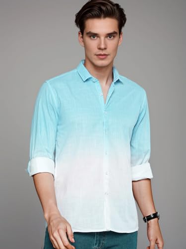 Image of IndoPrimo Men's Cotton Shirt with Full Sleeves Spread Collar Classic Style Solid Pattern Regular Fit and Standard Length