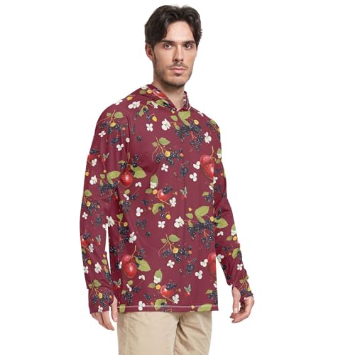Wudan Fresh Chokeberry Fruit Red Mens Hoodies Shirts Long Sleeve Beach Hoodies Swim Shirt UPF 50+ S2