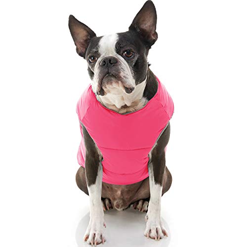 Image of Gooby Padded Vest Dog Jacket - Solid Pink, Large - Warm Zip Up Vest Fleece Jacket with Dual D Ring Leash Water Resistant for Small to Medium Dogs