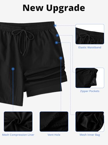 INCERUN Men's Swim Trunks Quick Dry Board Shorts 7'' Beach Shorts with Liner & Zipper Pockets Swimwear Bathing Suit Black X-Large — view 4