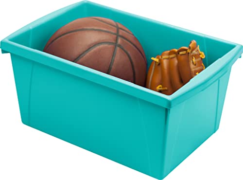 Image of Storex 5.5 Gallon Storage Bin - Plastic Classroom Organizer for Books and Supplies, Teal, 1-Pack (61478C06C)