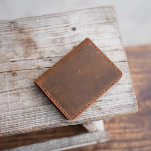 Image of JJNUSA Handmade Distressed Men's Minimalist Leather Wallet Card Holder Wallets for Gifts Brown Flower | Handmade
