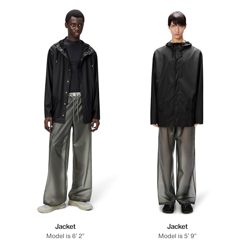 Image of RAINS Waterproof Jacket - Hooded Lightweight Raincoat, Men and Women | Waterproof PU rain jacket for men and women; 5000 mm water column, welded seams, hood with cap, snap placket, fishtail hem