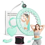 Smart Weighted Hula Hoop for Adults with Weight Ball and Hip Belt, Circumference (70-130 cm) Disassembled Fitness Hoop, 360 Degrees Auto-Rotating Ball and Digital Counter for a Fun Workout