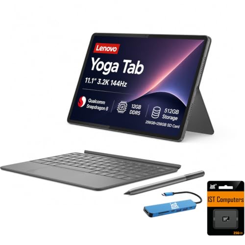 Image of Lenovo Yoga Tab AI Tablet, 11 inch 3K 144Hz, 12GB RAM, 512GB, Pro Pen, Keyboard | 256GB UFS+256GB SD Card, Snapdragon 8, 800-Nit Touchscreen, 12-Hr Battery Life, Ultralight for Creator, Student, Android OS