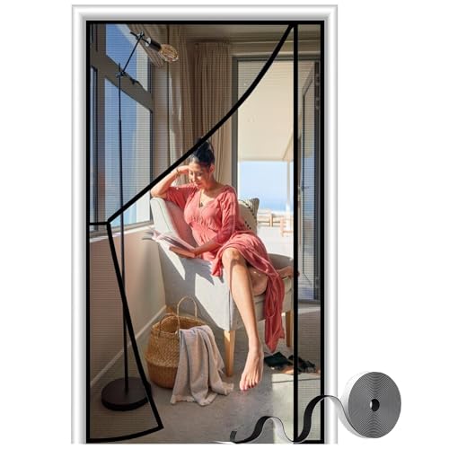 Magnetic Screen Door 80x255cm(31x100inch) Reversible Left Right Side Opening,Quick Installation Without Tools Black