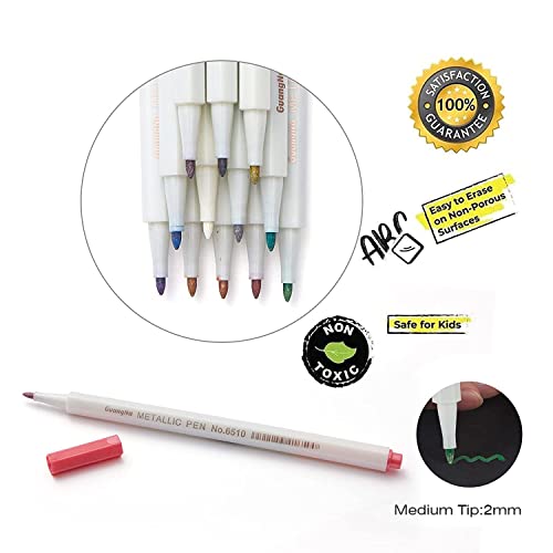 Yuancheng Metallic Marker Pens, Set Of 12 Colors Fine Point Metallic Marker Pens For Black Paper, Rock Painting, Easter Egg, Halloween Pumpkin, Card Making, Ceramics, Diy Photo Album #TOP2