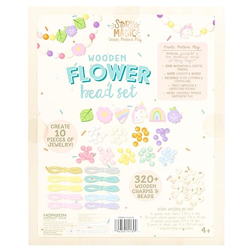 Story Magic Wooden Flower Bead Set, Over 300 Large Hole Wood Beads & Charms for Beading Bracelets, Bracelet Making Kit, Flower Bracelet Kit, Whimsical Bracelet Charms, Storage Tray Included, Ages 4+ by Story Magic - Image 8