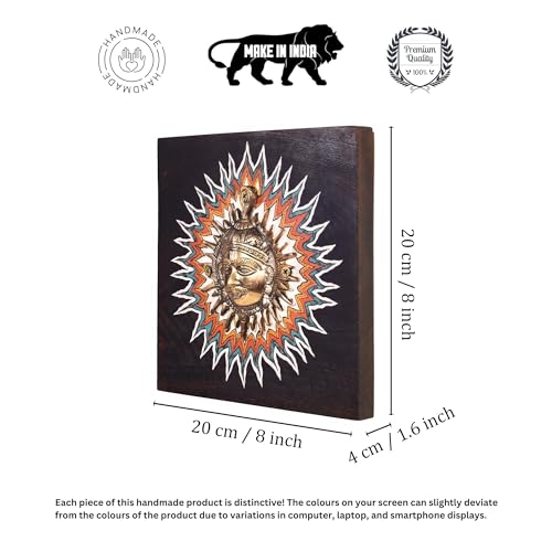 Image of Surya-I Wall decor frame with beautiful Brass Sculpture of Surya Dev | Handcrafted Wall Art for Home Decor & Office Spaces