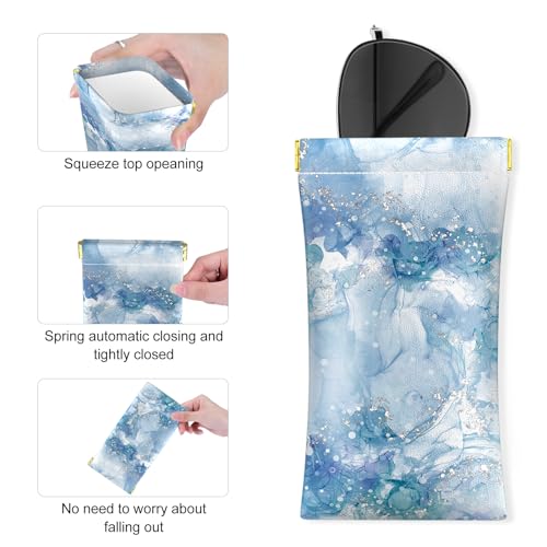Image of 3 Pack Eyeglasses Pouch, Portable Squeeze Top Leather Sunglasses Pouch Spring Storage Glasses Case, Marble