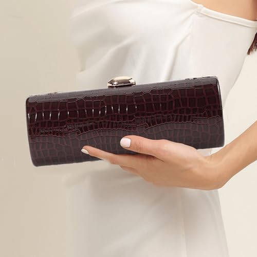 Image of Vegan PU Leather Evening Clutch Purses Crocodile Pattern Handbags Formal Envelope Shoulder Bags for Party Wedding Prom