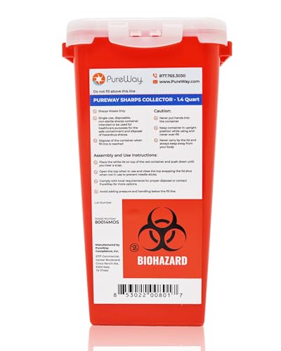 PureWay 1.4 Quart MailBack Sharps Disposal Container – Secure Needle Box for Safe Medical Waste & Used Syringe Disposal | Sharps Container for Home Use, Travel, Clinics, and Professional Settings