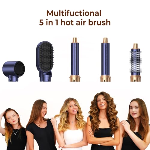 Image of 5 in 1 Blow Dryer Brush Set, Detachable Hot Air Styler & Hair Dryer Brush for Women, Blowout Brush with Auto Wrap Curling Iron, Smoothing Brush & Round Brush Volumizer for All Hair Types