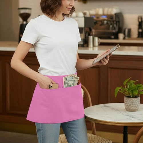 Image of BOHARERS Pink Waitress Apron for Women with 3 Pockets - Durable Server Aprons for Restaurant Waterproof Oilproof