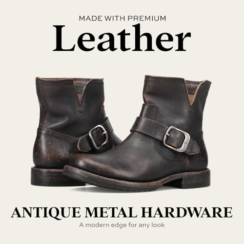Image of Frye 5 inch Veronica Booties for Women - Full-Grain Brush-Off Leather with Antique Metal Hardware and Rubber Outsole, Genuine Stitch Welt Construction