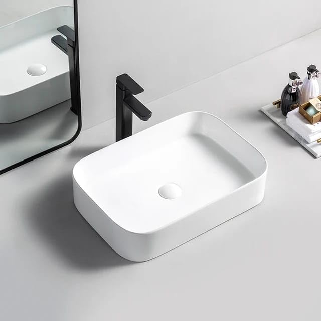 REMANENCE Wash Basin Countertop | Tabletop Ceramic Bathroom Sink | Wash Basin Over Counter | Wash Basin For Bathroom (Plain White, 28 x 16 x 5.5 Inch)