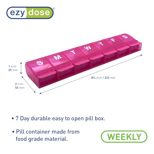 Image of Ezy Dose Weekly (7-Day) Pill Organizer, X-Large Medicine Planner, Pink | Daily Vitamin & Supplement Case, Spacious Push-Button Compartments, Convenient & Easy to Use, Travel-Friendly, BPA-Free