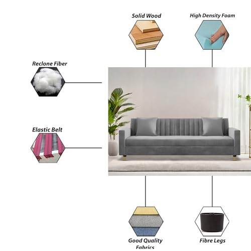 Image of Casaliving Garcia 3 Seater Sofa Set for Living Room (Dark Grey Colour) Premium Fabric Sofa
