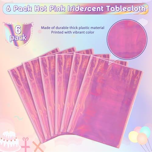 Image of 6 Pack Iridescent Plastic Tablecloth, Shiny Disposable Laser Rectangle Table Covers, Holographic Foil Tablecloth Party Decorations for Birthday Bridal Wedding Anniversary Party Supplies, 50 x 100 Inch