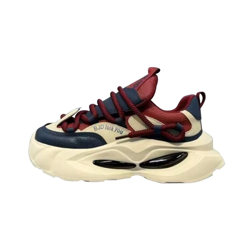 Mens Fashion Sneakers Red Platform Sneakers Leather Lace Up Chunky Platform Casual Non Slip Round Toe Driving Walking Jogging Tennis Training Shoes (Red Adult Men 10 Numeric US Footwear Size System Medium)