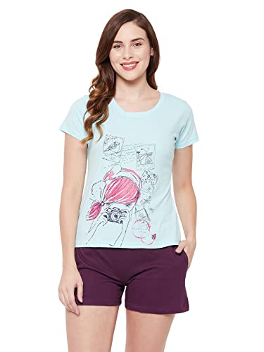 Image of Clovia Women's Cotton Print Me Pretty Top & Basic Shorts Set
