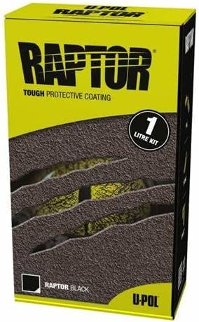 RAPTOR - U-POL Bedliner Coating - Kit de caja de 1 litro con lata de endurecedor - Color negro - UP8403 - Un paquete de calcomanías personalizadas