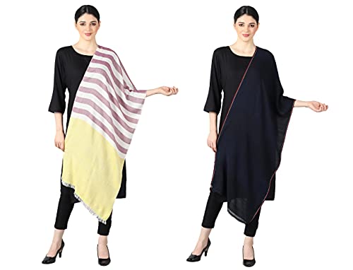 Image of Flyer Women's stole /scarf Colour- Yellow & Purple & Blue & Grey & Purple & Pink soft viscose ethnic scarves pack of 2 ST-08-ALL