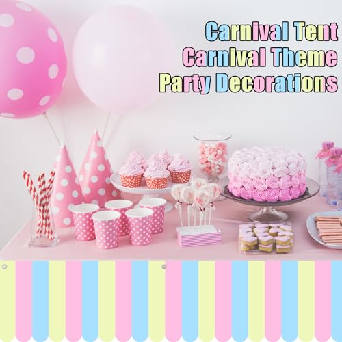 Image of Preboun 3 Pcs Carnival Awning Decorations Tent Circus Hanging Decorations Carnival Banner Concession Stand Sign Canopy Awning for Pirate Summer Party, 9.84''x78.74'' (Yellow Pink Green)