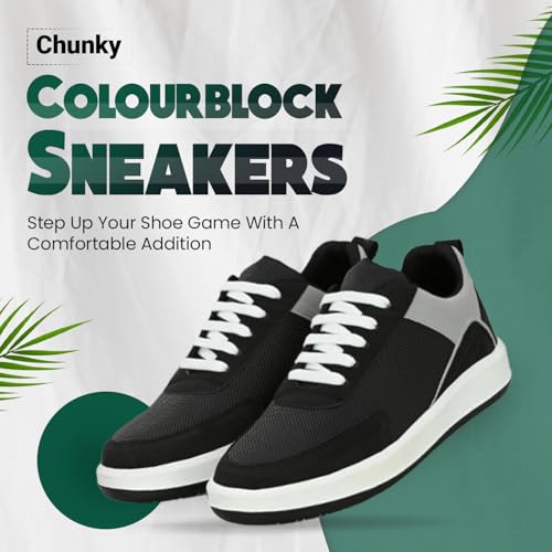 Image of STANPHORD Men Colourblock Chunky Sneakers | Synthetic Lace-Up Sports Casual Shoes | Rubber Sole | Streetwear Walking College Wear (TPBT 8011)