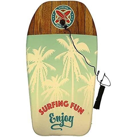 84cm Boogie Board Bodyboard Surf Board Float Kids/Adults & Teenager's. Leash & Leash Plug (Palm Tree) Cover