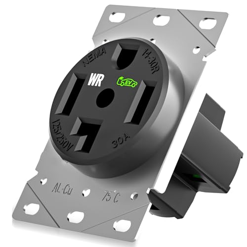 EPLESFTON 30 Amp EV Charging Straight Blade Device Receptacle/Outlet Weather-Resistant NEMA 14-30R Heavy Duty Industrial Grade 3-Pole 4-Wire Grounding 30A 125/250V ETL Listed Black