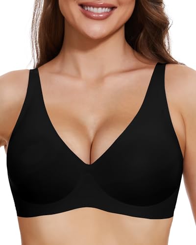 Smooth V Bras for Women No Underwire Seamless Plunge Bralettes T Shirt Sleep Everyday Bra with Bra Extender