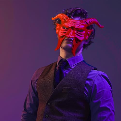 Image of Wanna Party Adult Vampire Dracula Devil Face, Scary Horror Costume Cosplay Accessory for Men and Women, Creepy Prop for Decoration, Gothic Carnival and Haunted Theme Events