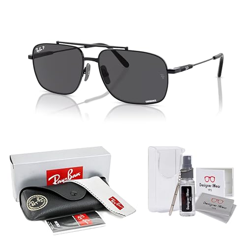 Ray-Ban Michael Titanium RB8096 Rectangular Sunglasses for Men for Women +BUNDLE with ACCESSORY EYEWEAR KIT2