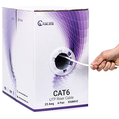 Big Sale Newyork Cables Cat6 Riser (CMR) 1000ft - 4 Pair Solid Conductor 23AWG, Ethernet Cable 1000 ft Outdoor - 550MHz 10 Gigabit Speed, Unshielded Twisted Pair (UTP), Bulk Ethernet Cable - White