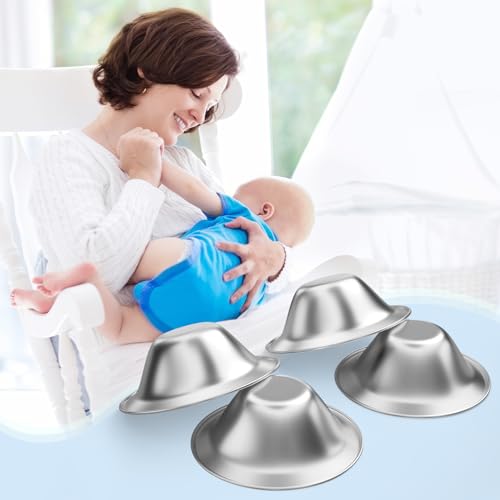 Image of LIHOOOOM Nipple Shields for Breastfeeding Newborn, Metal Nipple Covers for Breastfeeding, Nursing Cups Protecting Cracked Nipples, 4 Count